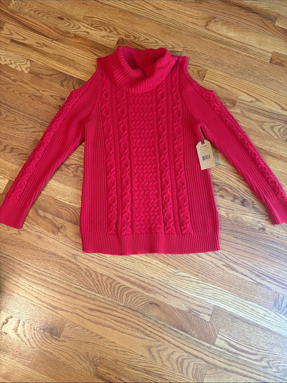 Ruff Hewn Hot Pink Cable Knit Cold-Shoulder Turtleneck Sweater